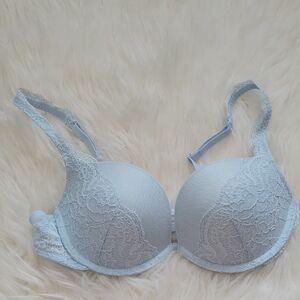 La Senza Beyond Sexy Light Blue Lacy Underwire Pushup Bra In 32C